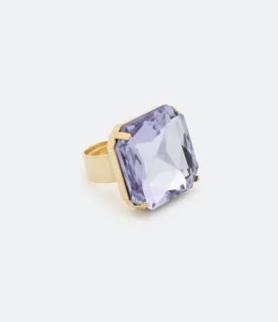 MAXI ANEL EM METAL COM CHATON QUADRADO ROXO