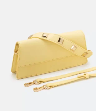 BOLSA BAGUETE SHOULDER COM BEADS NA ALÇA AMARELO