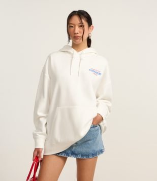 Moletom Overtop com Forro Fleece e Bordado Atoalhado Branco