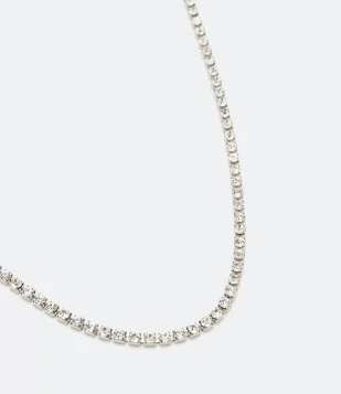 COLAR LONGO EM METAL COM STRASS PRATA