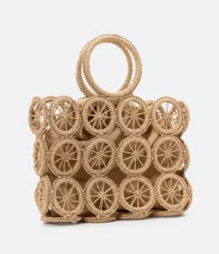 BOLSA DE PRAIA QUADRADA COM ALÇA DE MÃO E ARGOLAS BEGE