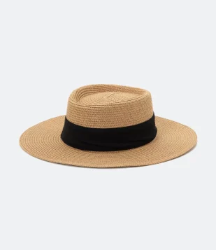 CHAPÉU DE PRAIA COM ABA MÉDIA E FAIXA CONTRASTANTE BEGE