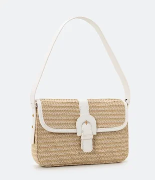 BOLSA BAGUETE COM FIVELA ARREDONDADA BEGE