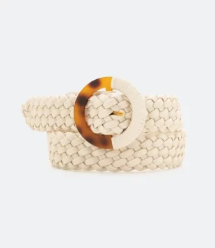 CINTO MÉDIO EM TRESSE COM FIVELA REDONDA OFF WHITE