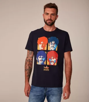 CAMISETA MANGA CURTA EM ALGODÃO COM ESTAMPA THE BEATLES AZUL