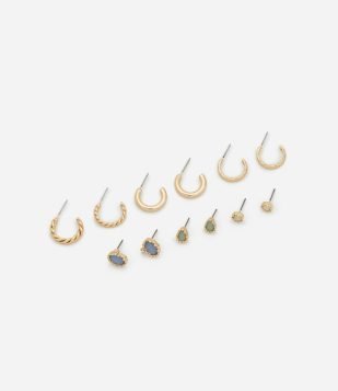 Kit 06 Brincos Argolas e Botões Dourado