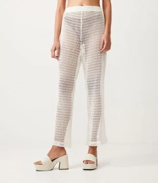 SAÍDA DE PRAIA CALÇA EM ALGODÃO COM RECORTES VAZADOS BRANCO