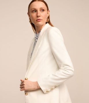 Blazer Alfaiatado com Abotoamento e Gola Lapela Branco Neve