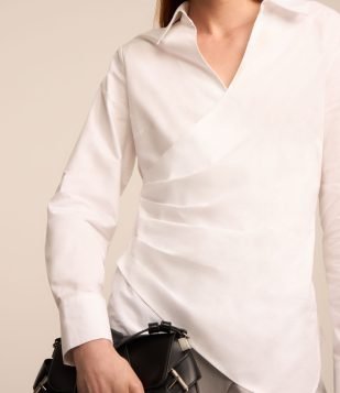 Camisa Transpassada em Tricoline com Pregas Branco Neve