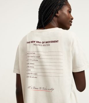 Camiseta em Algodão Estampada e Mangas Curtas Bege