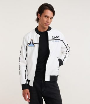 Jaqueta Quebra Vento com Estampa NASA Off White