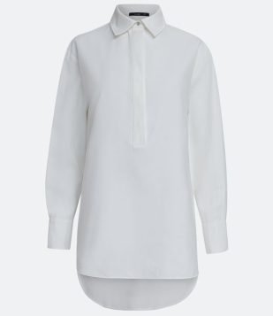 Camisa Alongada em Viscose com Barra Mullet Branco