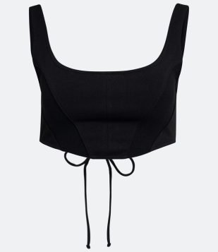 Blusa Cropped Corset em Crepe com Amarração nas Costas Preto