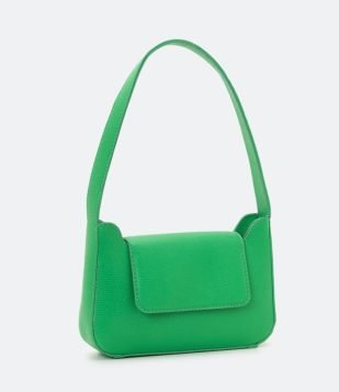 Bolsa Shoulder Baguete com Textura Lagarto Verde