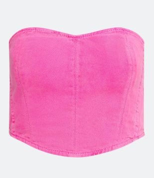 Blusa Cropped Corpete em Sarja com Recortes Rosa