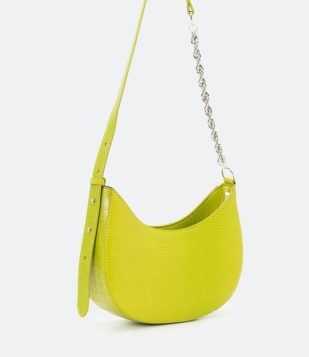 Bolsa Baguete com Detalhe de Corrente Trabalhada na Alça Verde