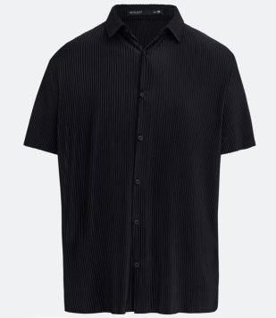 Camisa Slim Manga Curta Canelada Preto