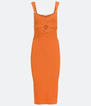 Vestido em Tricô com Textura Canelada Laranja