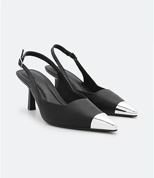 Sapato Scarpin Em Material Sintético Com Bico Contrastante Preto