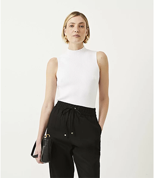 Blusa Regata Básica em Tricô com Gola Alta Branco