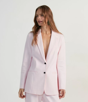 Blazer Em Ponto Roma Com Abotoamento Frontal Rosa