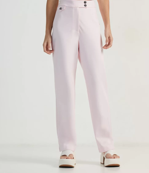 Calça Cigarrete Em Ponto Roma Com Cós Transpassado Rosa