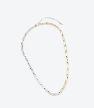 Colar Longo Em Metal Com Elos Achatados Dourado/Prata