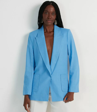 Blazer Em Viscose Com Forro Listrado Azul