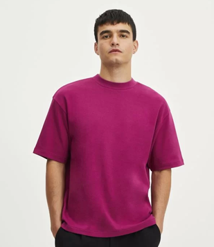 Camiseta Boxy em Algodão com Gola Média e Manga Curta Rosa