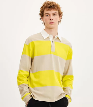 Polo Boxy em Algodão com Listras e Gola Contrastante Amarelo Neon 