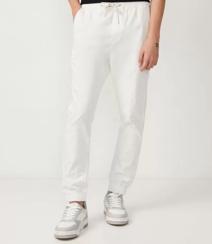 Calça Jogger Em Sarja Com Cós Elástico E Cordão Off White