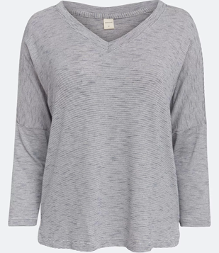 Blusa Em Viscose Com Listras E Decote V Cinza