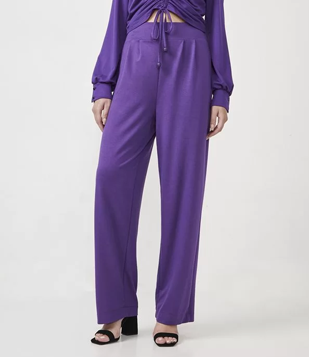 Calça Reta Em Viscose Com Pregas Frontais Roxo