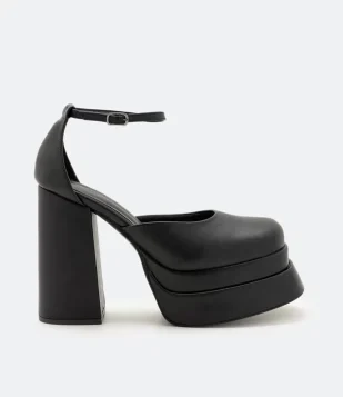 SAPATO MEIA PATA COM SALTO GROSSO PRETO