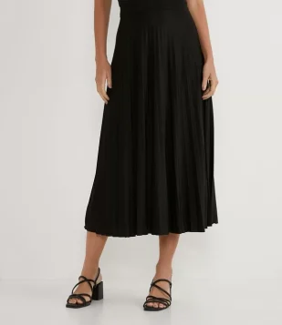 SAIA MIDI PLISSADA COM ZIPER LATERAL PRETO