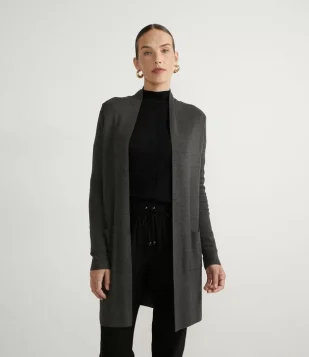 CARDIGAN ALONGADO EM TRICÔ COM BOLSOS CINZA