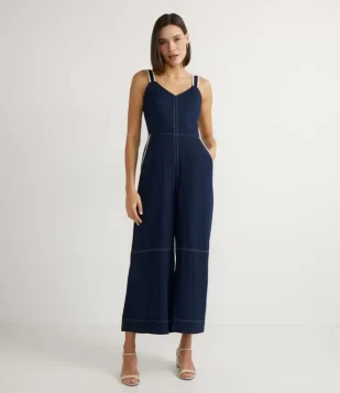 MACACÃO PANTACOURT LONGO EM LINHO COM ALÇAS LARGAS AZUL