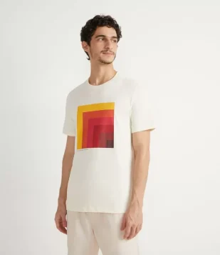 CAMISETA SLIM EM ALGODÃO MANGA CURTA COM ESTAMPA GEOMÉTRICA BEGE
