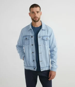 JAQUETA TRUCKER EM JEANS COM BOLSOS AZUL