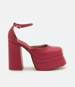 SAPATO MEIA PATA COM SALTO GROSSO ROSA