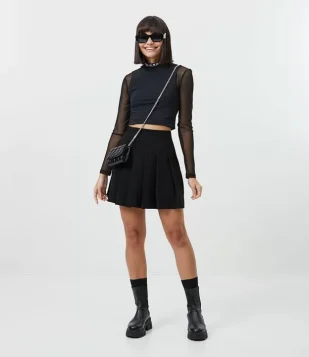 SAIA EVASÊ CURTA EM CREPE COM PREGAS SEM ESTAMPA PRETO