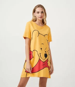 CAMISOLA CURTA EM ALGODÃO COM ESTAMPA DO URSINHO POOH AMARELO