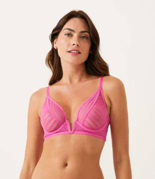 SUTIÃ EM TULE LISTRADO SEM BOJO COM ARO ROSA