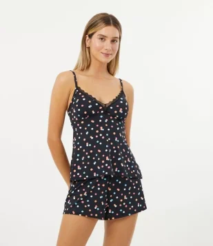 PIJAMA SHORT DOLL EM MICROFIBRA COM ESTAMPA POÁ COLORIDO AZUL