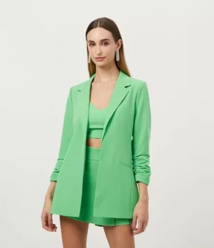 BLAZER ALFAIATARIA ALONGADO EM CREPE COM FRANZIDOS NOS PUNHOS VERDE
