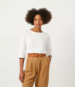 BLUSA EM ALGODÃO COM MANGA 3/4 E CAVA DESLOCADA BRANCO