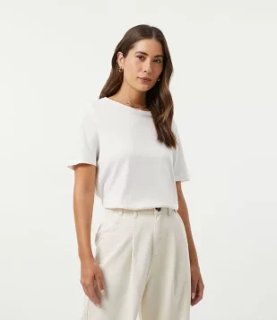 BLUSA BÁSICA EM ALGODÃO COM MANGA CURTA BRANCO