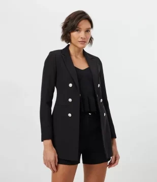 BLAZER ALONGADO EM CREPE COM BOTÕES E BOLSOS PRETO