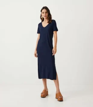 VESTIDO BÁSICO EM VISCOSE COM MANGA CURTA AZUL