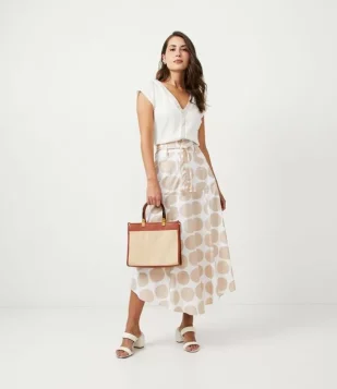 SAIA MIDI EM ALGODÃO COM CINTO CORDA BRANCO